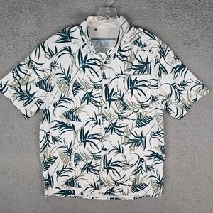Under Armour Dockside Shirt Mens L White Green Leaf Print Short Sleeve 1376577